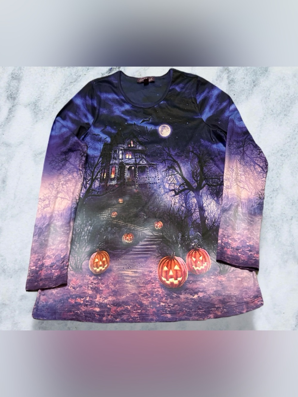 Gloria Vanderbilt Purple Ombre Halloween Pumpkin Long Sleeve Tee L